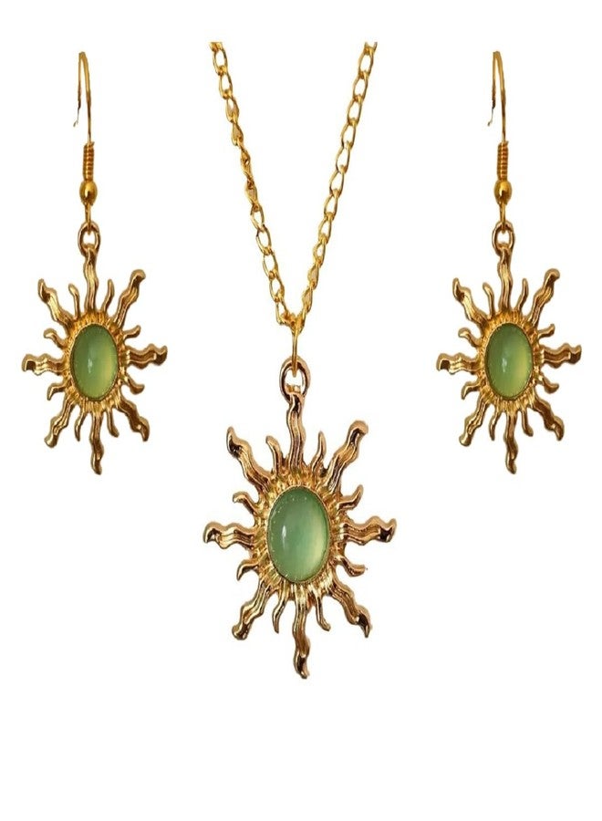 DATOA Boho Sun Necklace Earrings Set Healing Nature Stone Crystal Necklace Gothic Jewelry Gift for Women Prom Party Outfit Accessories - Gold - Image 1